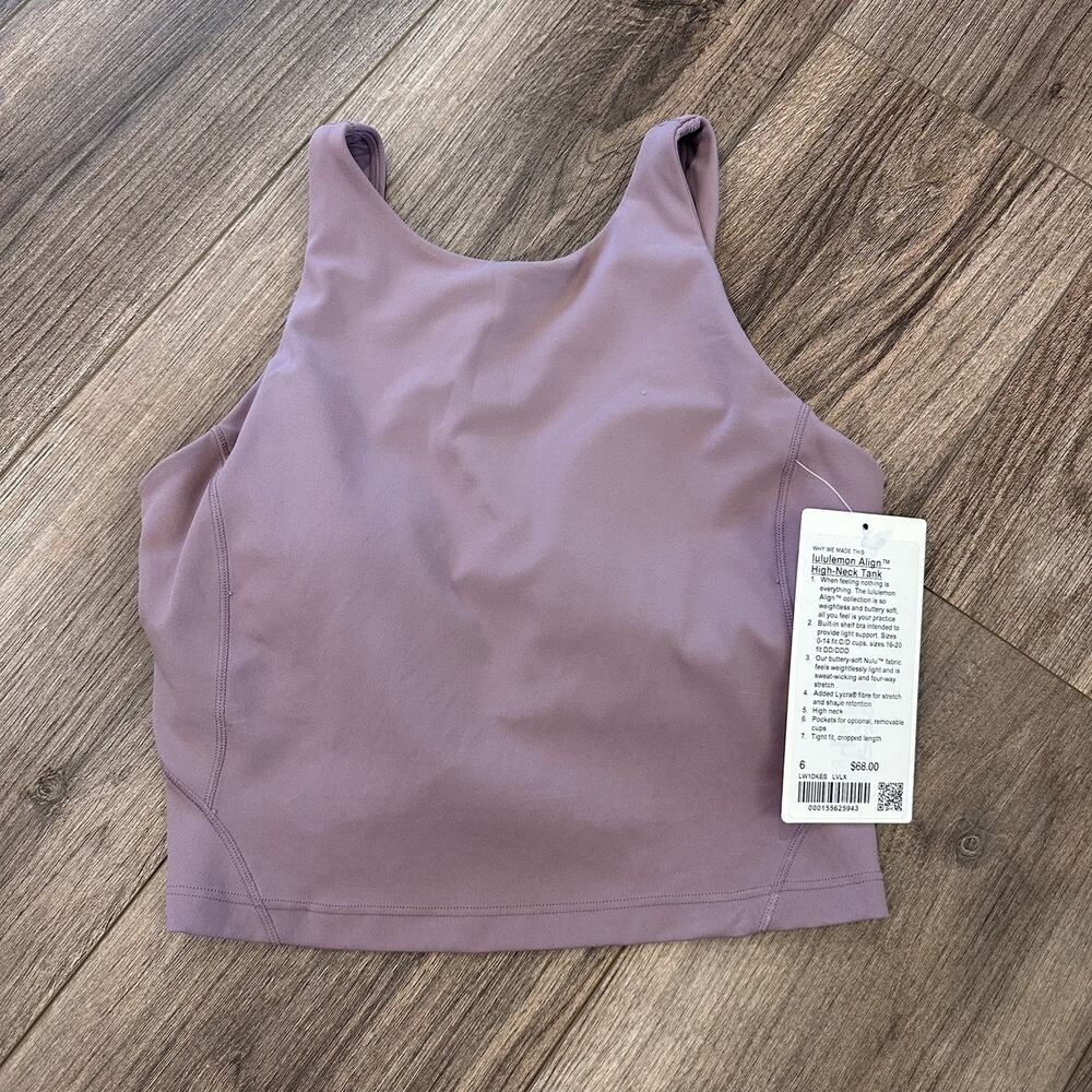 NWT Lululemon Align High Neck Tank 6 Mauve ~Tight Fit~Cropped~Built In Bra